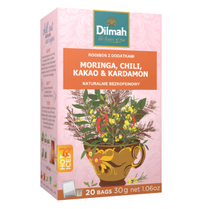 Herbata Dilmah Rooibos Moringa Chilli Kakao Kardamon 20x1,5g - ekspresowa z ziołami i owocami