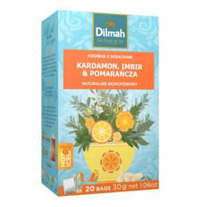 Herbata Dilmah Rooibos, Kardamon, Imbir & Pomarańcza 20x1,5g - ekspresowa z owocami i ziołami 