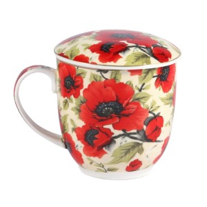 Porcelanowy Kubek z Zaparzaczem i Pokrywką 320 ml - Maki