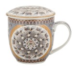 Porcelanowy Kubek z Zaparzaczem i Pokrywką 325 ml - Szary Paw
