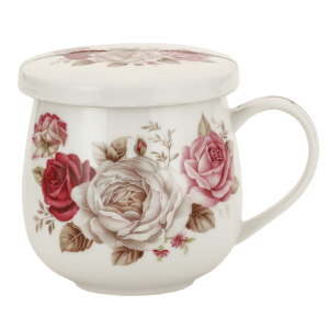 Porcelanowy Kubek z Zaparzaczem i Pokrywką 320 ml - Piwonie 2