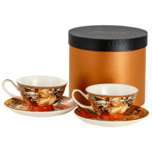 Komplet dwóch filiżanek ze spodkami Alfons Mucha 200ml - porcelana z ozdobnym motywem