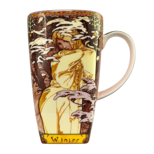 Duży kubek porcelanowy Alfons Mucha Four Seasons Winter 650ml - porcelana kostna
