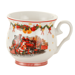Świąteczny Kubek Porcelanowy z Mikołajem i pociągiem 400 ml  - kufelek