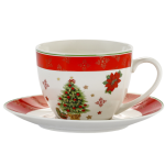 Komplet dwóch filiżanek ze spodkami 300 ml z choinką - porcelana świąteczna